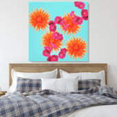 Kleurrijke tropische turkoois Sinaasappel roze blo Canvas Afdruk (Insitu (Slaapkamer))
