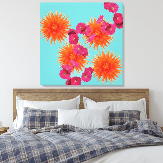 Kleurrijke tropische turkoois Sinaasappel roze blo Canvas Afdruk (Insitu (Slaapkamer))