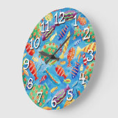 Kleurrijke tropische vis aquarel schilderij grote klok (Hoek)