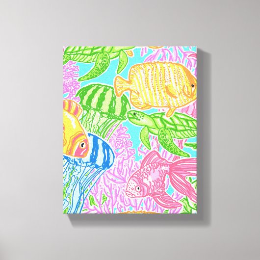 Kleurrijke Tropische Vis Patroon Canvas Print (Voorkant)