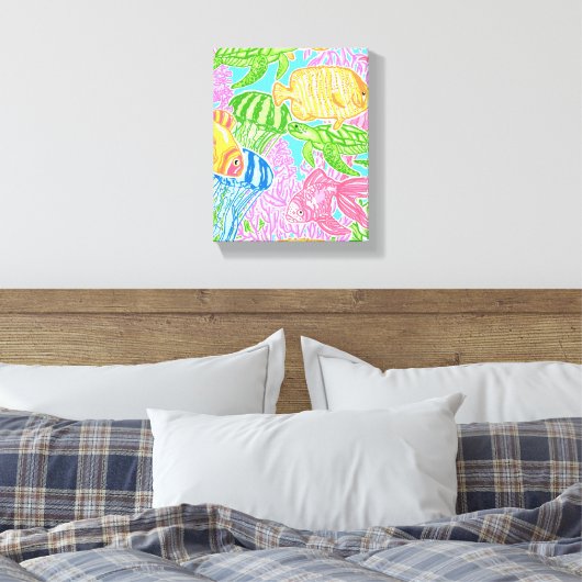 Kleurrijke Tropische Vis Patroon Canvas Print (Insitu (Slaapkamer))