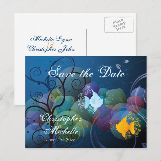 Kleurrijke Tropische Vis Save the Date Wedding Aankondigingskaart (Voorkant / Achterkant)