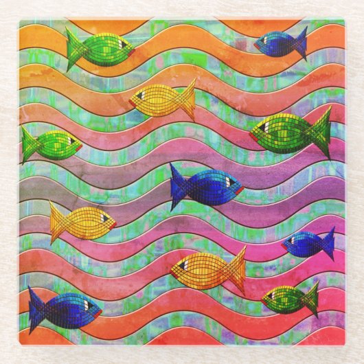 Kleurrijke Tropische Vis Zwemglas Onderzetters (Voorkant)