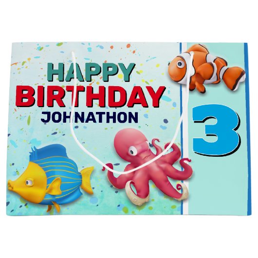 Kleurrijke tropische viskinderen van afgelopen dag groot cadeauzakje (Voorkant)