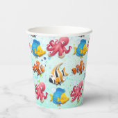 Kleurrijke tropische viskinderen van afgelopen dag papieren bekers (Achterkant)