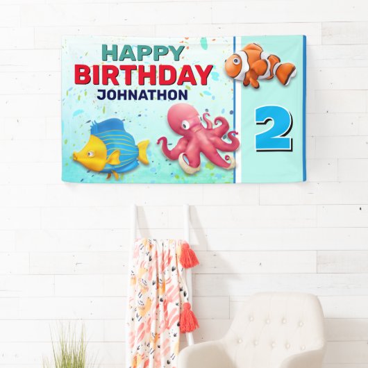 Kleurrijke tropische viskinderen van afgelopen dag spandoek (Insitu)