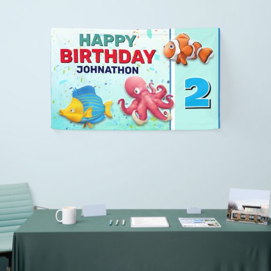 Kleurrijke tropische viskinderen van afgelopen dag spandoek (Beurs)