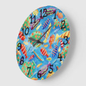 Kleurrijke Tropische Vissen Aquarel Schilderij Grote Klok (Hoek)