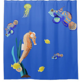 Kleurrijke tropische vissen en zeepaardjes douchegordijn
