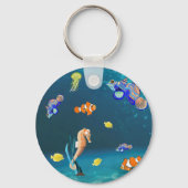 Kleurrijke tropische vissen en zeepaardjes sleutelhanger (Voorkant)