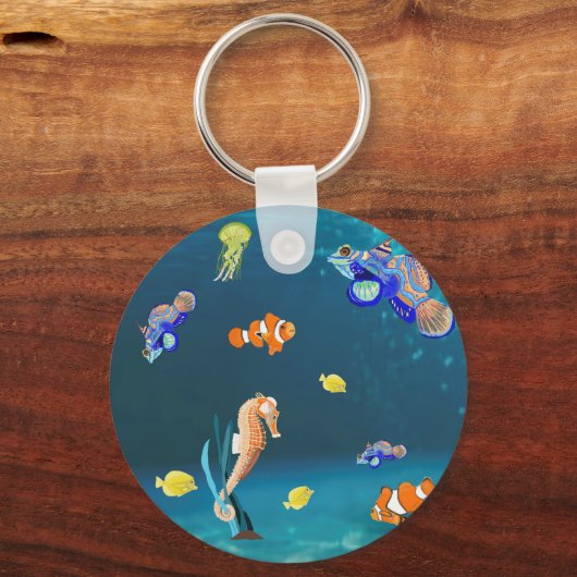Kleurrijke tropische vissen en zeepaardjes sleutelhanger (Voorkant)
