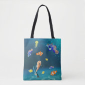 Kleurrijke tropische vissen en zeepaardjes tote bag (Voorkant)