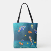 Kleurrijke tropische vissen en zeepaardjes tote bag (Achterkant)