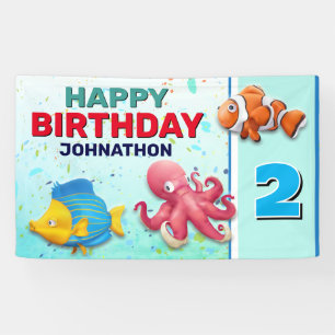 Kleurrijke Tropische Vissen Kinderen Verjaardag Spandoek