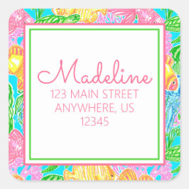 Kleurrijke tropische vissen retouradreslabels vierkante sticker