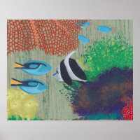 Kleurrijke tropische vissen schilderij Poster