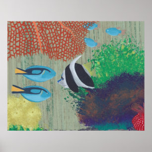 Kleurrijke tropische vissen schilderij Poster