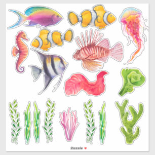 Kleurrijke Tropische Vissen Zeepaardje Kwallen Oce Sticker