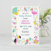 Kleurrijke tropische vogels baby shower kaart (Staand voorkant)