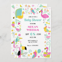 Kleurrijke tropische vogels baby shower