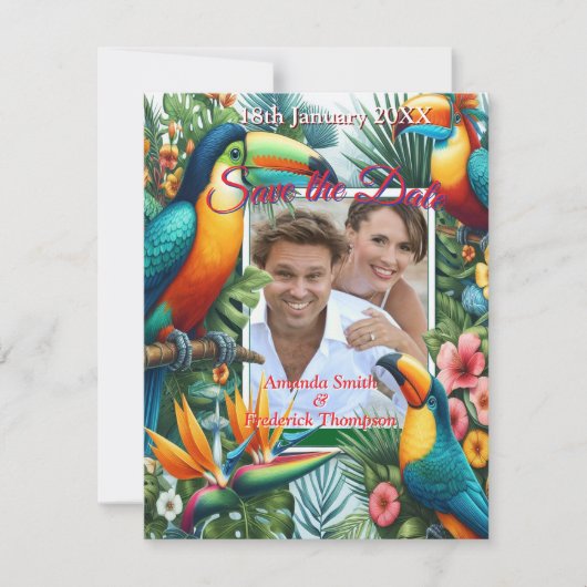 Kleurrijke tropische vogels en levendige weelderig aankondiging (Voorkant)