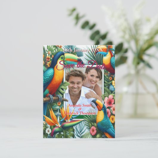 Kleurrijke tropische vogels en levendige weelderig aankondiging (Staand voorkant)