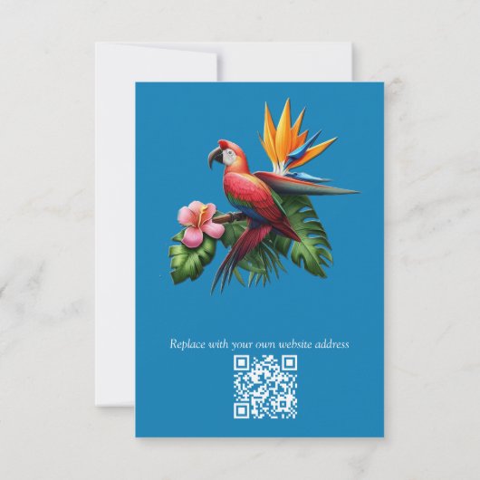 Kleurrijke tropische vogels en levendige weelderig RSVP kaartje (Achterkant)