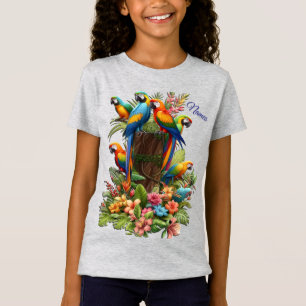Kleurrijke tropische vogels en levendige weelderig t-shirt