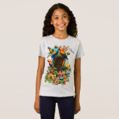 Kleurrijke tropische vogels en levendige weelderig t-shirt (Voorkant volledig)
