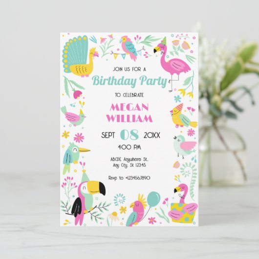 Kleurrijke tropische vogels kaart (Staand voorkant)