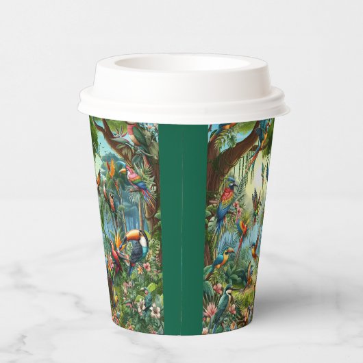 Kleurrijke tropische vogels tussen levendig, weeld papieren bekers (Rechts)