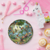 Kleurrijke tropische vogels tussen levendig, weeld papieren bordje (Feest)