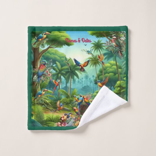 Kleurrijke tropische vogels tussen levendige, weel bad handdoek (Wasdoekje)