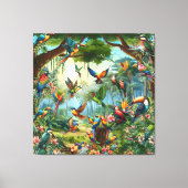 Kleurrijke tropische vogels tussen levendige, weel canvas afdruk (Voorkant)