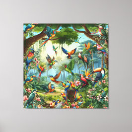 Kleurrijke tropische vogels tussen levendige, weel canvas afdruk