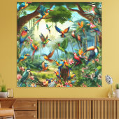 Kleurrijke tropische vogels tussen levendige, weel canvas afdruk (Insitu (Woonkamer))