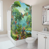 Kleurrijke tropische vogels tussen levendige, weel douchegordijn (In situ)