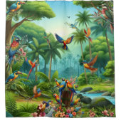 Kleurrijke tropische vogels tussen levendige, weel douchegordijn (Voorkant)