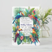 Kleurrijke tropische vogels tussen levendige, weel kaart (Staand voorkant)