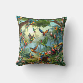 Kleurrijke tropische vogels tussen levendige, weel kussen