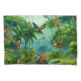 Kleurrijke tropische vogels tussen levendige, weel kussensloop