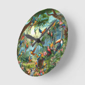 Kleurrijke tropische vogels tussen levendige, weel ronde klok (Hoek)