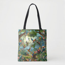 Kleurrijke tropische vogels tussen levendige, weel tote bag