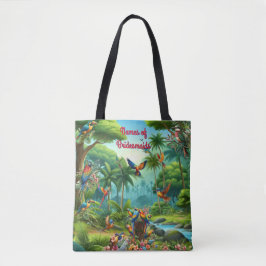 Kleurrijke tropische vogels tussen levendige, weel tote bag