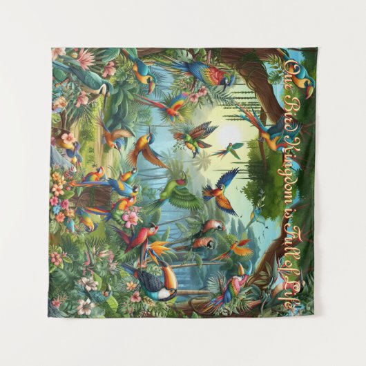 Kleurrijke tropische vogels tussen levendige, weel wandkleed (Voorkant (horizontaal))