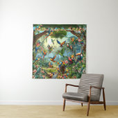 Kleurrijke tropische vogels tussen levendige, weel wandkleed (In situ)