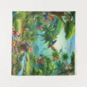 Kleurrijke tropische vogels tussen levendige, weel wandkleed (Voorkant (horizontaal))