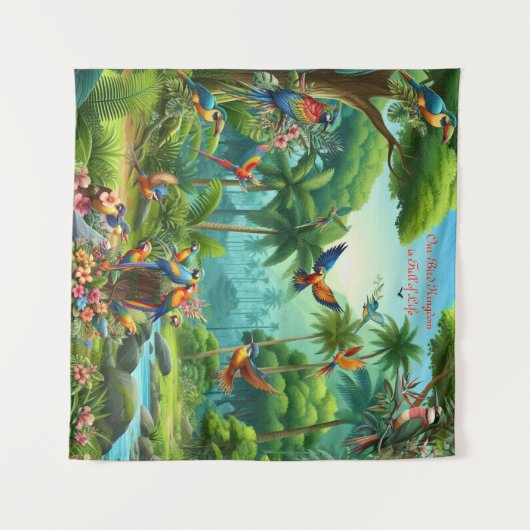 Kleurrijke tropische vogels tussen levendige, weel wandkleed (Voorkant (horizontaal))