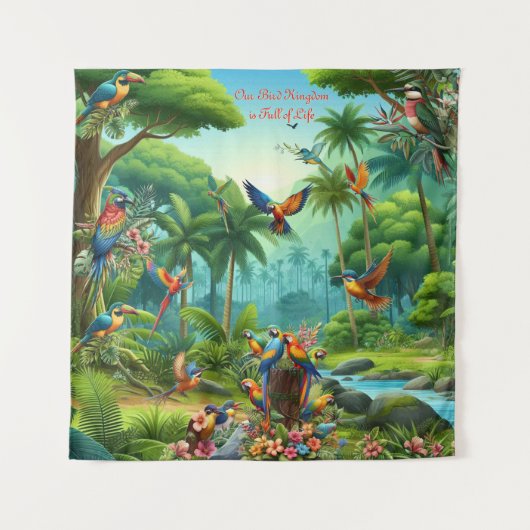 Kleurrijke tropische vogels tussen levendige, weel wandkleed (Voorkant)