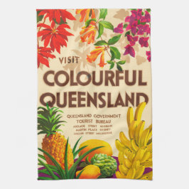 Kleurrijke tropische vruchten en bloemen theedoek